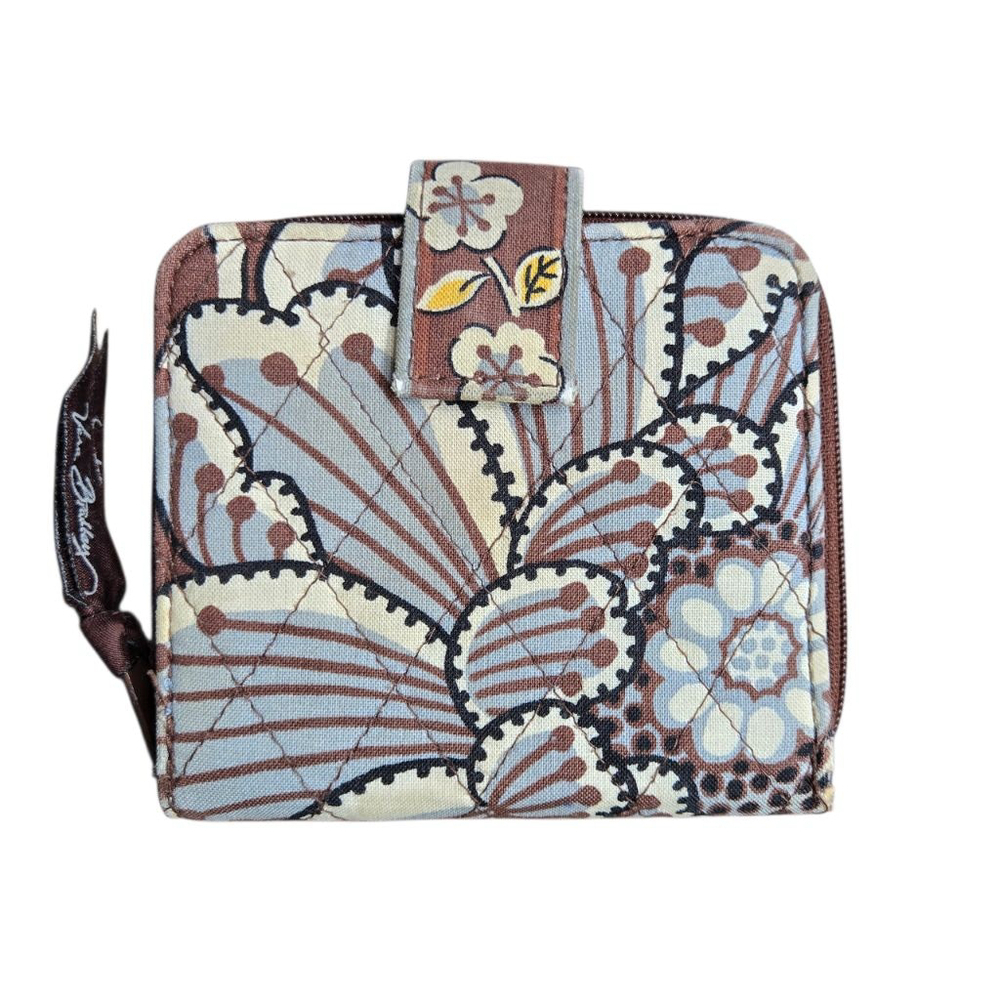 Vera Bradley Wallet Bi-fold Slate Blooms Retired Brown Blue Floral Retired
